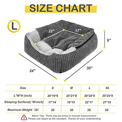 GASUR Dog Beds for Large Medium Small Dogs, Rectangle Cave Hooded Blanket Puppy Bed, Luxury Anti-Anxiety Orthopedic Cat Beds for Indoor Cats, Warmth and Machine Washable (30 inches, Grey) - size: L (30"x 24"x 9")