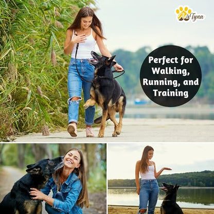 ADITYNA - Double Handle Leather Dog Leash 6ft - Heavy Duty Braided Dog Leash with Traffic Handle - Lead for Training and Walking Medium Large Breeds (Black, Two Handles 6 Foot x 5/8") - color: Black, size: Two Handles 6 foot x 5/8"