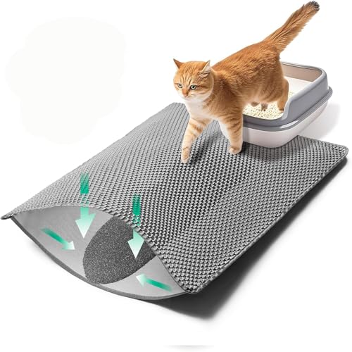 GRELY 35''X 25'' Large Litter Mat, 2 Layer Cat Litter Mat Litter Trapping Mat,Litter Box Mats for Floor, Cats Litterbox Catcher Rug for Kitty Pet, Waterproof Urine Proof,Non-Slip - color: Grey L35"x25"