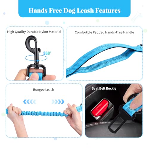 Heavy Duty Multifunctional Adjustable Hands Free Dog Leash - Reflective Stitches, Car Safety Buckle, Waist Leash for Dog Walking, Running, Hiking - 5-7FT - color: Blue