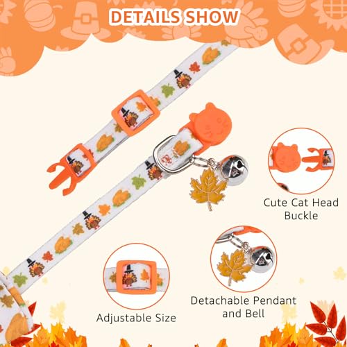 SCENEREAL Fall Thanksgiving Cat Bandana Collar with Bell Bowtie - 2 Pack Breakaway Kitten Collars, Adjustable Cute Pet Accessories for Cats and Small Dogs - color: Bandanas & Bow (Thanksgiving Print)