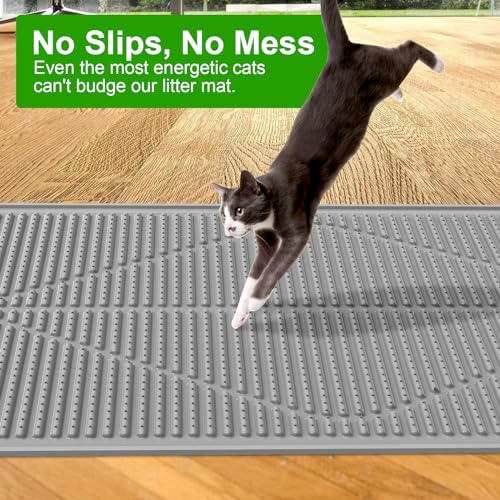 Gosmol Waterproof Cat Litter Mat XXL, 38" x 25" Litter Trapping Mat，Kitty Litter Box Mats Extra Large Easy Clean, Litter Trapping Catcher Mat, Cat Supplies & Accessories for Indoor Cats -Grey - color: Grey