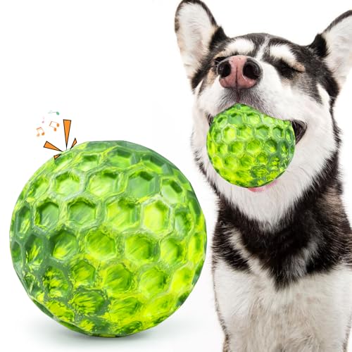 Tough Dog Chew Toys for Aggressive Chewers, Indestructible Dog Balls for Aggressive Chewers, Squeaky Balls for Dogs, Squeaky Toys for Large Dogs, Funny Heavy Duty Ball - color: Mix Green