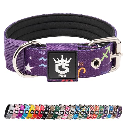 TSPRO Tactical Dog Collar 1.25 Inch Wide Thick Dog Collars with Heavy Duty Metal Buckle, Durable, Strong, Adjustable for Small Dogs (Constellation Purple S) - color: Constellation Purple, size: S-for neck size (adjustable 12.6"-15.8")