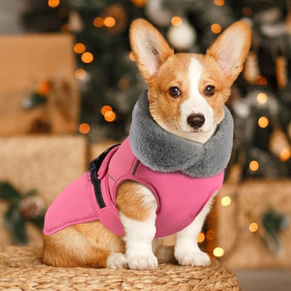 Dog Coat Medium, Windproof Dog Jacket with Warm Fleece Lining, Thickened Collar Dogs Winter Coat, Adjustable Reflective Pet Coats for Cold Weather (Pink, Medium) - color: Pink, size: Medium