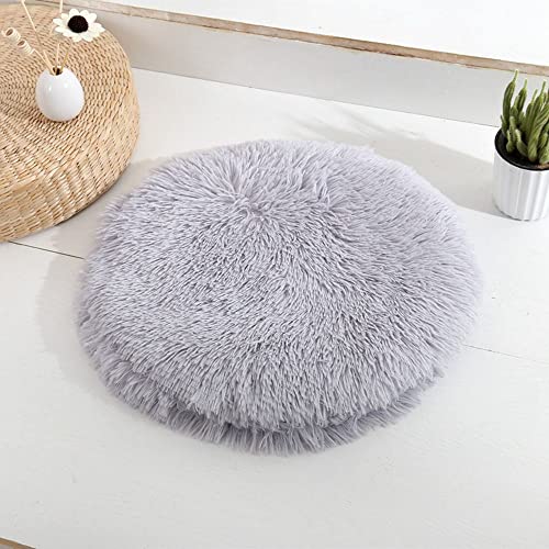 Calming Dog Cat Bed Cat Cushion Cat Mat Long Plush Round Sleeping Bed for Small Medium Kitten Puppy,15.74"/19.68"/23.62"(50cm/19.68inch,Grey) - color: Gray, size: 50cm/19.68inch
