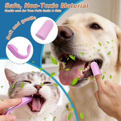 7-Piece Pet Grooming Kit with Storage Bag | Portable Bathing Set for Dogs & Cats | Includes Silicone Gloves, Deshedding Brushes & Finger Toothbrushes | All-in-One Pet Care (Pink) - color: Cherry Blossom Pink