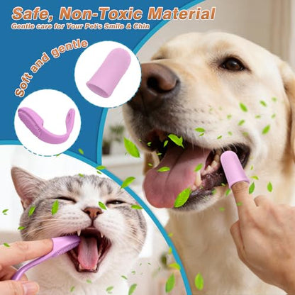 7-Piece Pet Grooming Kit with Storage Bag | Portable Bathing Set for Dogs & Cats | Includes Silicone Gloves, Deshedding Brushes & Finger Toothbrushes | All-in-One Pet Care (Pink) - color: Cherry Blossom Pink