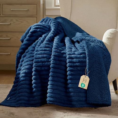 Bedsure ComfyFleece™ Waterproof Dog Blankets for Large Dogs - Soft Pet Cat Blanket Corduroy Fleece for Couch Bed Protector Washable, Cozy Calming Reversible Furniture Protection,50"x60", Navy Blue - color: Night Blue, size: XL(50x60")-1pc