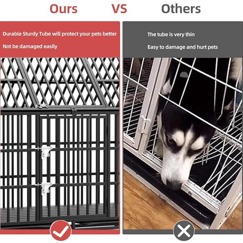54 inch Heavy Duty Indestructible Dog Crate with 2 Bowls, Escape Proof Double Door Dog Kennel for Large Giant Dogs with Wheels and Trays, High Anxiety Extra Large Dog Cage Indoor Outdoor, XL XXL - size: 53.9"L x 29.7"W x 46.1"H