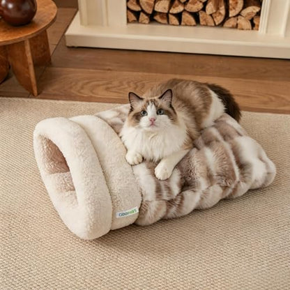 4 in 1 Self Warming Burrow Cat Bed, Pet Hideway Sleeping Cuddle Cave (Style- Tie-Dye Grey) - color: Style- Tie-Dye Grey