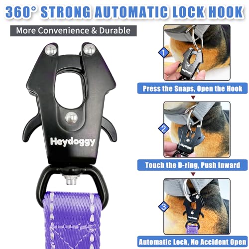Strong Heavy Duty Dog Leash - 5ft Reflective Nylon Training Leash with Soft Padded Double Handle & Auto Lock Frog Clip, Safety Traffic Control for Large Medium Small Dogs No Pull Walk Light Purple,5ft - color: Light Purple, size: 5FT x 1" x 2.8MM