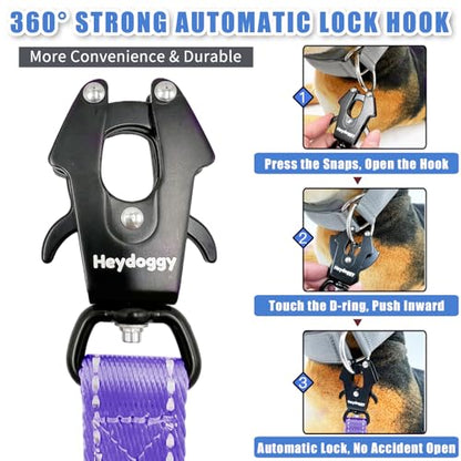 Strong Heavy Duty Dog Leash - 5ft Reflective Nylon Training Leash with Soft Padded Double Handle & Auto Lock Frog Clip, Safety Traffic Control for Large Medium Small Dogs No Pull Walk Light Purple,5ft - color: Light Purple, size: 5FT x 1" x 2.8MM