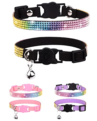 Solmoony Breakaway Cat Collars with Bell,Adjustable Safe Kitten Collar,Cat Collars for Girl Cats with Rhinestone Soft Velvet (Black1) - color: Black1