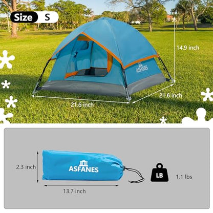 ASFANES Outdoor Waterproof Pet Camping Tent, Cave Bed for Indoor Cats and Small Dogs, Portable Cat House Dog House, 21.6x21.6x14.9'', Blue, S.(The Pole has Been Improved)