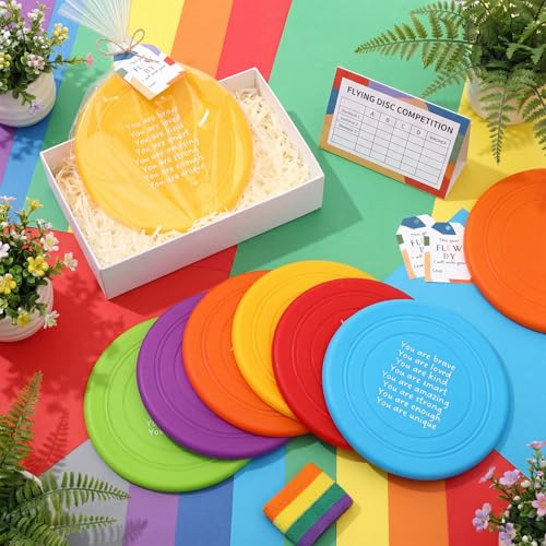 HyDren End of The Year Gifts 7'' Rubber Flying Discs Bulk with Inspirational Cards Fun Flying Disc Toy for End of The Year Graduation Party Favors Summer Gifts Sports Outdoor Activities