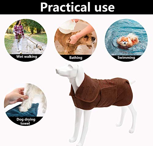 Geyecete Dog Drying Coat - Dog Bathrobe Towel - Microfibre Fast Drying Super Absorbent Pet Cat Bath Robe Towel, Luxuriously Soft - Khaki - S - color: Khaki, size: Small