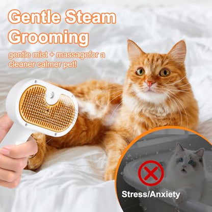 3-in-1 Pet Steam Brush Set for Dogs & Cats, Grooming Comb with Spray, Defur Tool, Water-Assisted Hair Removal, Gentle Cat & Dog Spritz Brush, Multi-Purpose Steam Grooming Kit - size: 7.8″-10ML