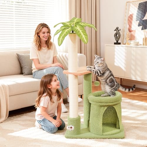 Cat Tree Tower with Scratching Post, Indoor 36in Medium Kitty Climbing Frame with Perch, Cave, Ball Toys, Multi Functional Kitten Climber and Scratcher, Stable Stand and Space Saving Design