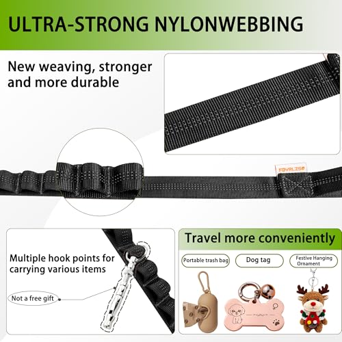 FOVRLZSE Reflective Bungee Dog Leash(Black) - 4FT to 5FT Adjustable Shock Absorbing Leash with Double Padded Handle & 360° No Tangle Metal Clasp for Small Medium Large Dogs - color: Black