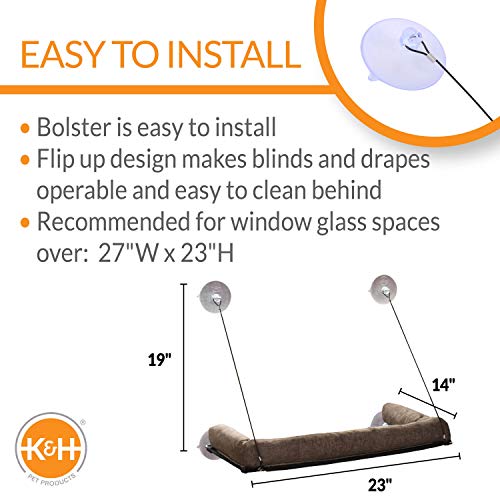 K&H Pet Products EZ Mount Bolster Cat Window Perch for Large Cats, Sturdy Kitty Window Hammock Bed, Steel Frame, Sturdy Suction Cups, Washable Shelf Covers, Foldable - Fits 27"W X 23"H Glass Spaces - style: Bolster