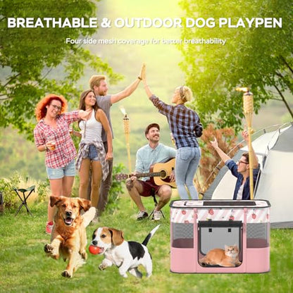 Dog and CAT pop Play Pen,Pets Houses for Dogs and Cats,Indoor&Outdoor Exercise Pen Dog Tent Puppy Playground Large (L, Pink) - color: Pink, style: Large（35.4"L x 27.6"W x 23.6"H）