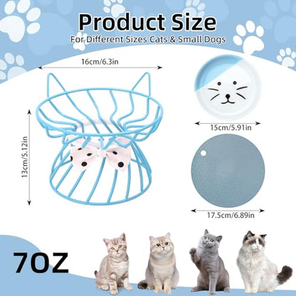Elevated Cat Food Dishes, Whisker-Friendly Cat Plates with Metal Stand for Food and Water, Anti-Vomit, Non-Slip Feeding Station for Indoor Cats, Kitte - color: White