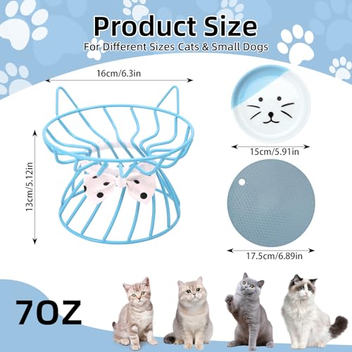 Elevated Cat Food Dishes, Whisker-Friendly Cat Plates with Metal Stand for Food and Water, Anti-Vomit, Non-Slip Feeding Station for Indoor Cats, Kitte - color: White