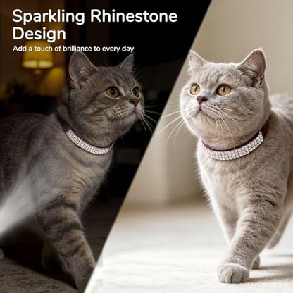 BINGPET Diamond Cat Collar with Bell, Adjustable Soft Velvet Bling Rhinestone Cat Collar, Sparkly Kitten Collar with Safety Elastic & Metal Buckle for Small Medium Cats - color: Purple(Rhinestones), size: Neck Girth 8"-10"