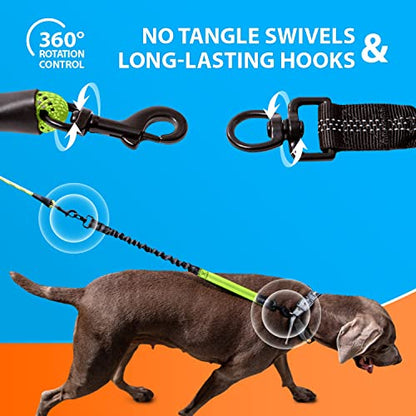 SparklyPets - Heavy Duty Bungee Rope Leash for Large and Medium Dogs - No Pull, Shock Absorber Long Dog Training Lead - No Slip Reflective Line for Outside (5.5 Ft Bungee Leash) - color: Green