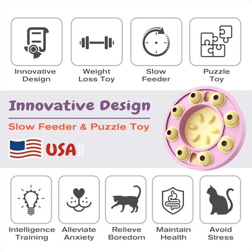 Cat Puzzle Toy for Cats Indoor, Slow Feeder Bowl for Fast Eaters, Interactive Kitten Enrichment Pink Toy - color: purple