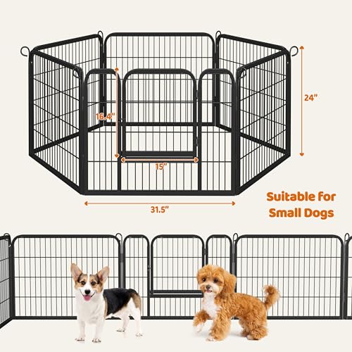 Yaheetech Wide Panel Dog Playpen, 6 Panels 24 inch High Pet Pen with Gate, Portable Indoor Outdoor Fence for Small/Medium Breed Dogs - size: 24"