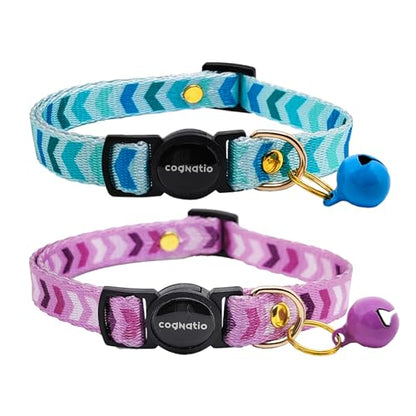 2 Pack Breakaway cat Collars with Bell,Safety Quick Release Pendant Cute Kitten Collar,Adjustable 20-30cm (Auqa+Purple, 20-30cm) - color: Auqa+Purple