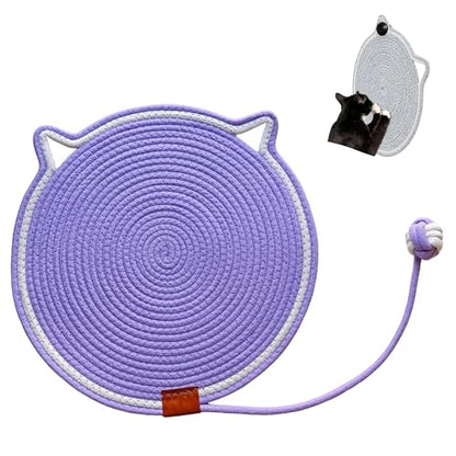Cat Scratcher Mat, Natural Cotton Rope Cat Scratching Pad, 16.9'' Round Cat Wall & Floor Scratch Pad, Durable Double - Sided Cat Scratcher, Furniture Protector for Wall, Sofa, Couch, Carpet, Violet - color: Violet