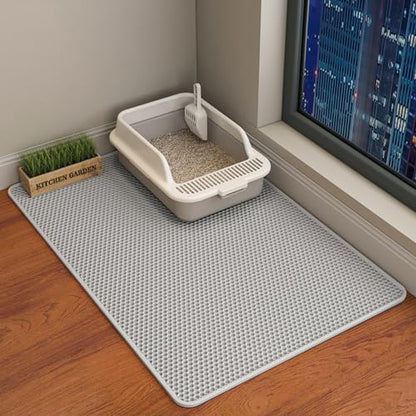 HCY&WLD Cat Litter Mat, 45x26/35x24/30x22/24x18 Inch Double Layer Cat Litter Box Mat, EVA Non-Slip, Waterproof Urine Proof Cat Litter Catcher Mat, Easy Clean Scatter Control (35x24 Inch, Gray) - color: Gray