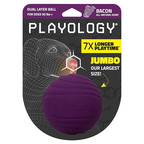 Playology Dog Toys | Dual Layer Ball Durable Chew Toy for Tough Chewers | Bacon Scented Jumbo Dog Toy | Chew Toys for Large Dogs - size: Jumbo, style: Bacon
