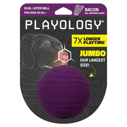 Playology Dog Toys | Dual Layer Ball Durable Chew Toy for Tough Chewers | Bacon Scented Jumbo Dog Toy | Chew Toys for Large Dogs - size: Jumbo, style: Bacon