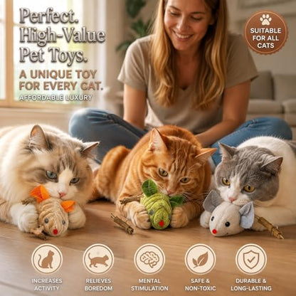3Pcs Cat Toys Squeak Mice Catnip Toys for Indoor Cat Dental Chirping Mouse Plush Kitten Stuffed Toy Cleaning Teeth Matatabi Bite Interactive Cat Gifts Kitty Toy - size: 3Chirping-Mice