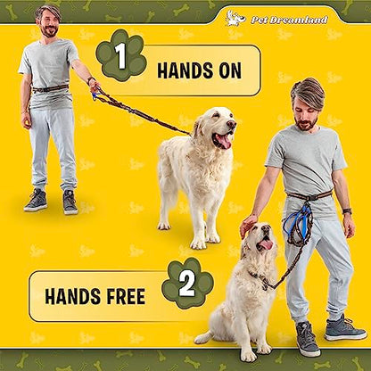 Exquisite Hands-Free Leash for Large Dogs. Ultimate Comfort & Freedom for Walking, Running, Hiking. Premium Quality & Versatile Waist Belt. Your Dog Will Love This Running Leash. - color: Grey & Blue