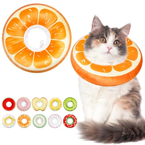 Cat Cone Collar Soft, Adjustable Cat Recovery Cone to Stop Licking, Cute Kitten Donut Collar After Surgery, Elizabethan Collars for Kittens, Lightweight Cats Neck Cones (Orange, Large) - color: Orange, size: Large