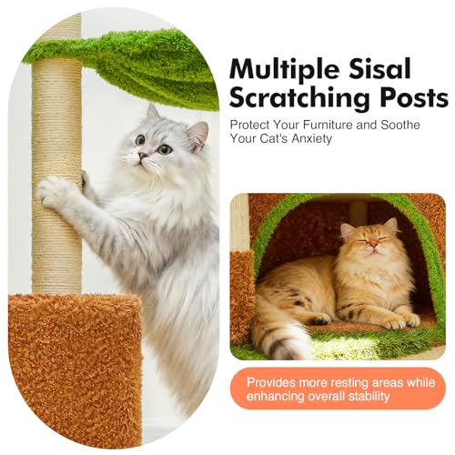 Woochpet 42-inch Cat Tree Features with Two Large Cat Cando, A Cozy Hammock, and Extra-WidetTop Watching Platform. Cat Tree Tower with Scratching Posts Suitable for All Adult Cats and Kittens - size: 60*38*106