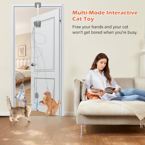 Interactive Cat Toy, Rechargeable Electric Cat Teaser, Hanging Door cat Toy, 2 Motion Modes (360° Spin & Irregular Jumping), Smart Auto Cat Toy for Exercise & Fun, Grey - color: Grey