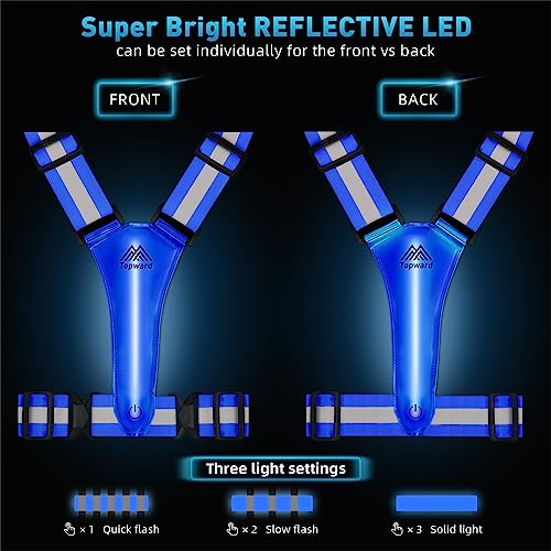 LED Reflective Vest Safety Gear, Light Up Vest for Night Walking Cycling, High Visibility Running Vest with Reflective Strips - color: Blue