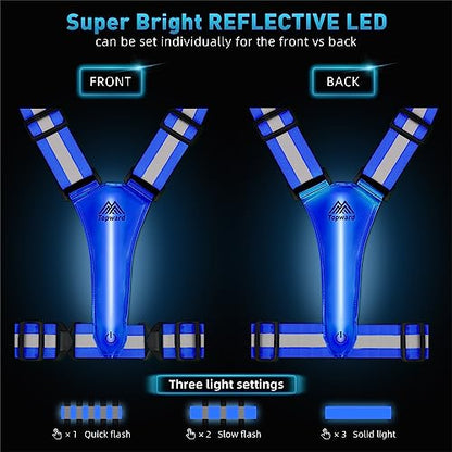 LED Reflective Vest Safety Gear, Light Up Vest for Night Walking Cycling, High Visibility Running Vest with Reflective Strips - color: Blue