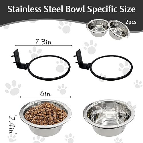 Hamiledyi 2 Pack Wall Mounted Elevated Dog Bowls - Adjustable Height Stainless Steel Raised Food & Water Bowls with Collapsible Stand for Medium & Large Dogs & Cats (M)