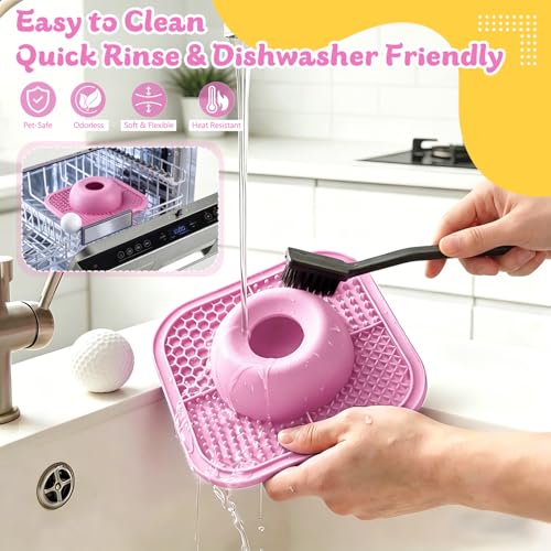 Slow Feeder Dog Bowls & Lick Mat for Liquid and Thick Treat, Anti-Slip Dog Lick Bowl with Interactive Rolling Ball, 5/6 Cup Pup Licking Toy for Large Medium Small Dogs and Cats Pink - color: Pink