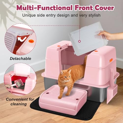 Vivifying Pink Stainless Steel Covered Cat Litter Box – Odor-Control, Easy-Clean Modular Enclosed Kitty Toilet, Elegant Design for Stylish Cat Moms - color: Pink
