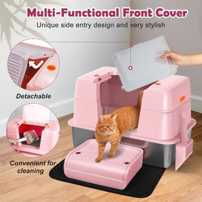 Vivifying Pink Stainless Steel Covered Cat Litter Box – Odor-Control, Easy-Clean Modular Enclosed Kitty Toilet, Elegant Design for Stylish Cat Moms - color: Pink