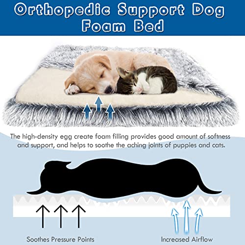 Dog Bed with Cover Cave, Orthopedic Dog Bed with Blanket, 33.5 * 27.6'' Rectangle Pet Crate Cozy Cuddler Mat, Anti-Anxiety Memory Foam Calming Pad for Puppy Cat with Removable Washable Cover - color: Grey