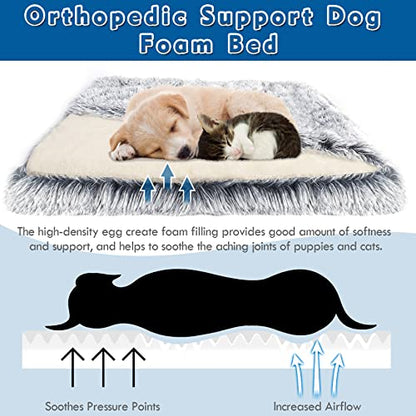 Dog Bed with Cover Cave, Orthopedic Dog Bed with Blanket, 33.5 * 27.6'' Rectangle Pet Crate Cozy Cuddler Mat, Anti-Anxiety Memory Foam Calming Pad for Puppy Cat with Removable Washable Cover - color: Grey